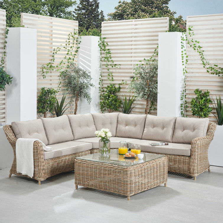 Pacific Lifestyle Barakaldo Wicker 5 Person Garden Lounge Set with Cushions Wayfair
